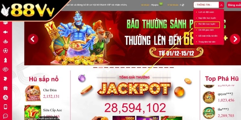 Điều kiện cần thiết để thực hiện rút tiền 88VV
